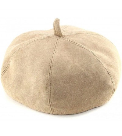 Berets Men Women Faux Suede French Beret Plain Color Artist Hat FFH390BEI - Ffh390 Khaki - CY186NKKH2G $7.20