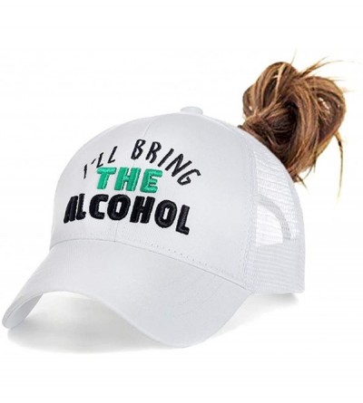 Baseball Caps Womens High Ponytail Hats-Cotton Baseball Caps with Embroidered Funny Sayings - Alcohol-white - CM18TG69NQL $26.61