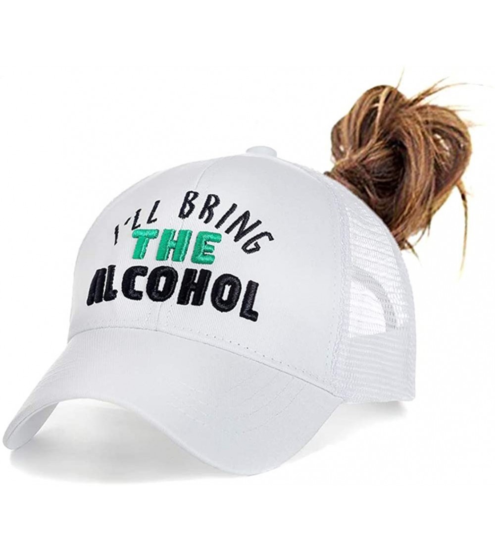 Baseball Caps Womens High Ponytail Hats-Cotton Baseball Caps with Embroidered Funny Sayings - Alcohol-white - CM18TG69NQL $13.48