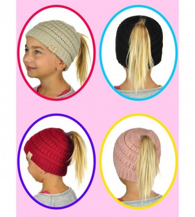 Skullies & Beanies BeanieTail Kids' Children's Soft Cable Knit Messy High Bun Ponytail Beanie Hat - Bright Mix - CO12O26HQ1P ...