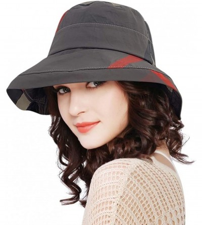 Bucket Hats Stylish Bucket Hats for Women Foldable Outdoor Plaid Fisherman Sun/Rain Cap with Chin Strap - A-darkgrey - C018R8...