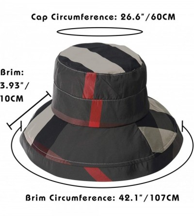 Bucket Hats Stylish Bucket Hats for Women Foldable Outdoor Plaid Fisherman Sun/Rain Cap with Chin Strap - A-darkgrey - C018R8...