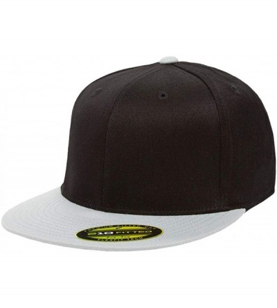 Baseball Caps Premium 210 Flexfit Fitted Flatbill Hat with NoSweat Hat Liner - Black/Grey - CU18O94O7MT $28.36