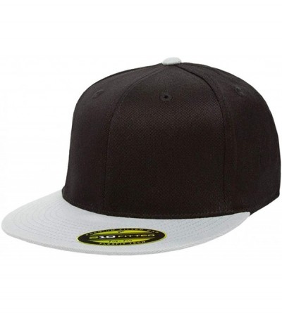 Baseball Caps Premium 210 Flexfit Fitted Flatbill Hat with NoSweat Hat Liner - Black/Grey - CU18O94O7MT $14.18