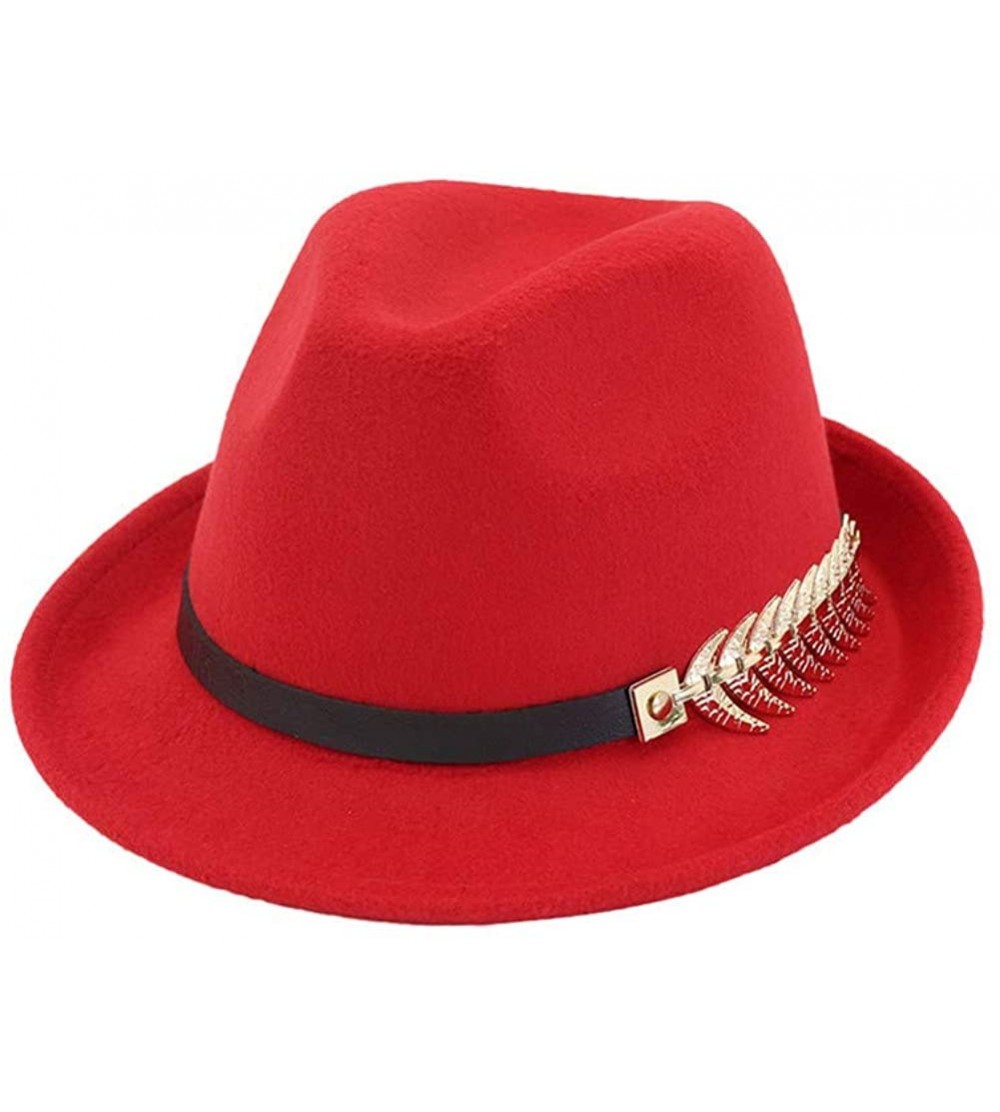 Fedoras Mens/Women FashionTrilby Hat Panama Style Short Brim Fedora - Red - CK18KN5GZZD $10.86