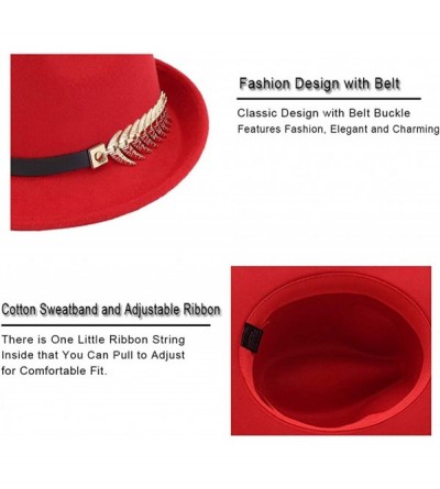 Fedoras Mens/Women FashionTrilby Hat Panama Style Short Brim Fedora - Red - CK18KN5GZZD $10.86