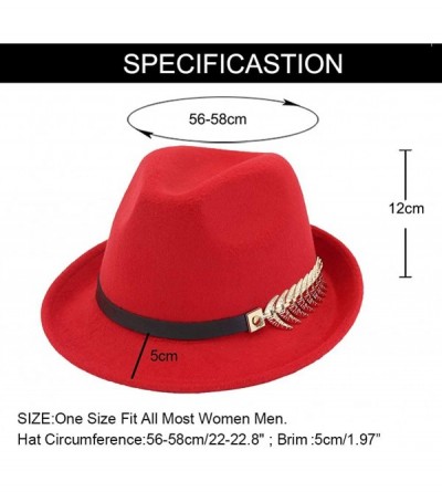 Fedoras Mens/Women FashionTrilby Hat Panama Style Short Brim Fedora - Red - CK18KN5GZZD $10.86