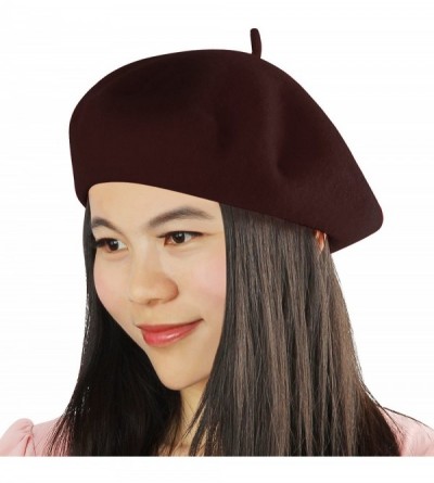 Berets French Beret- Lightweight Casual Classic Solid Color Wool Beret - Brown - C612E1UV6K9 $9.12