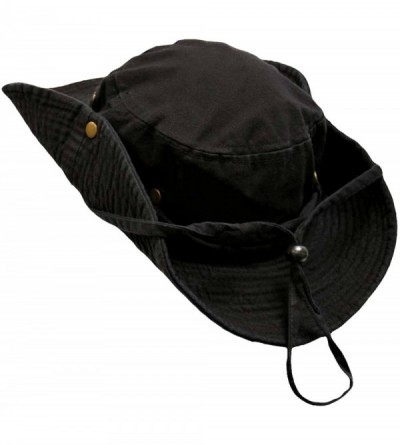 Sun Hats Safari Style Cotton Hat with Chin Cord & Side Snaps - Black - CE115SSKU6F $34.02