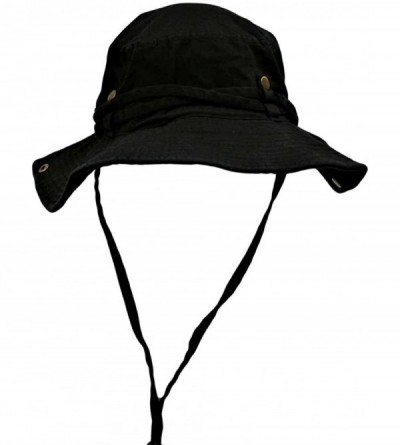 Sun Hats Safari Style Cotton Hat with Chin Cord & Side Snaps - Black - CE115SSKU6F $16.55