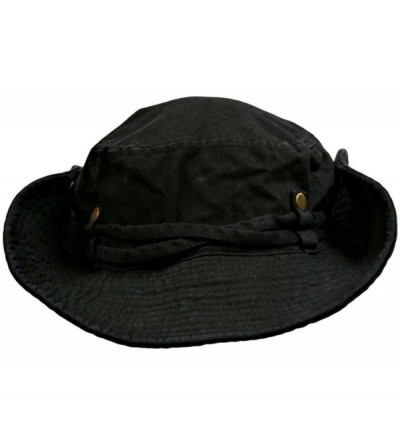 Sun Hats Safari Style Cotton Hat with Chin Cord & Side Snaps - Black - CE115SSKU6F $16.55