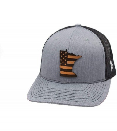 Baseball Caps 'Minnesota Patriot' Leather Patch Hat Curved Trucker - Heather Grey/Black - C018IGQH4EY $53.23