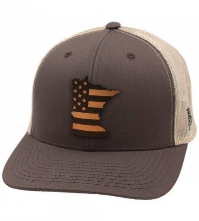 Baseball Caps 'Minnesota Patriot' Leather Patch Hat Curved Trucker - Heather Grey/Black - C018IGQH4EY $23.73