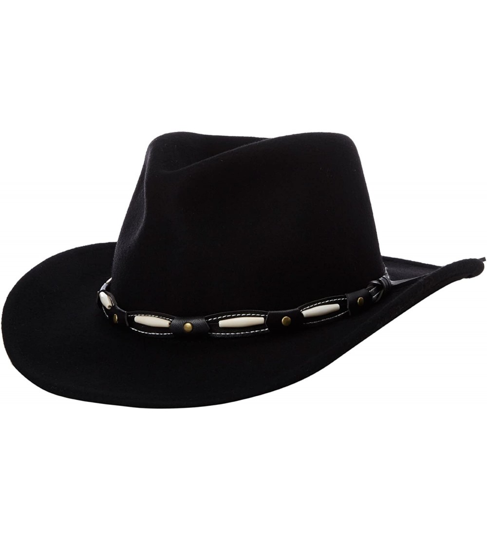 Fedoras Outback- Water Repellent Wool Felt with Beaded Band - Black - C3115GJG6FZ $52.33