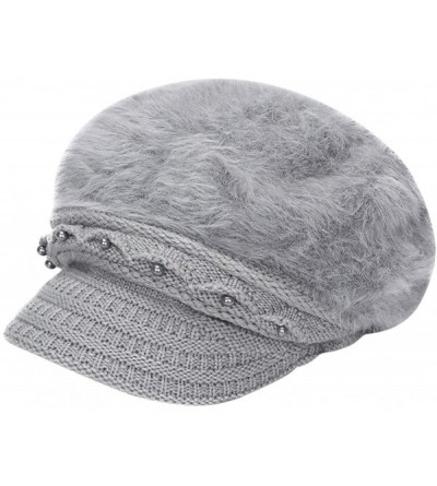 Berets Fashion Women's Warm Thicken Wool Berets Hat Winter Plush Pearl Knit Wide Wide-Brimmed Hat Cap - Gray - CW192ZQEDCW $1...
