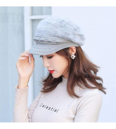 Berets Fashion Women's Warm Thicken Wool Berets Hat Winter Plush Pearl Knit Wide Wide-Brimmed Hat Cap - Gray - CW192ZQEDCW $1...