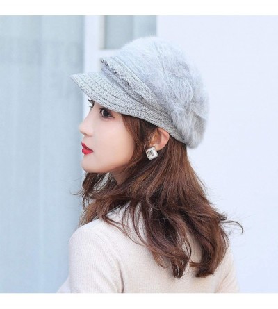 Berets Fashion Women's Warm Thicken Wool Berets Hat Winter Plush Pearl Knit Wide Wide-Brimmed Hat Cap - Gray - CW192ZQEDCW $1...