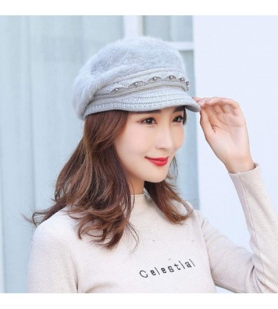 Berets Fashion Women's Warm Thicken Wool Berets Hat Winter Plush Pearl Knit Wide Wide-Brimmed Hat Cap - Gray - CW192ZQEDCW $1...