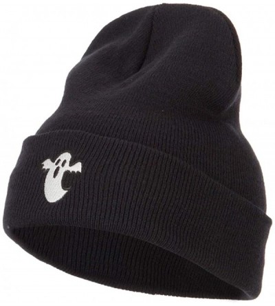 Skullies & Beanies Halloween Ghost Embroidered Long Beanie - Black - CV18K2R5AT7 $21.78