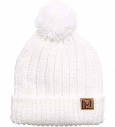 Skullies & Beanies Women's Oversized Chunky Soft Warm Rib Knit Pom Pom Beanie Hat with Sherpa Lined (White) - CU18IGTU8N5 $11.69