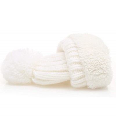 Skullies & Beanies Women's Oversized Chunky Soft Warm Rib Knit Pom Pom Beanie Hat with Sherpa Lined (White) - CU18IGTU8N5 $11.69