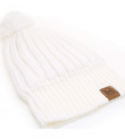 Skullies & Beanies Women's Oversized Chunky Soft Warm Rib Knit Pom Pom Beanie Hat with Sherpa Lined (White) - CU18IGTU8N5 $11.69