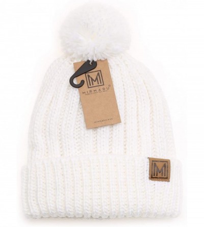 Skullies & Beanies Women's Oversized Chunky Soft Warm Rib Knit Pom Pom Beanie Hat with Sherpa Lined (White) - CU18IGTU8N5 $11.69