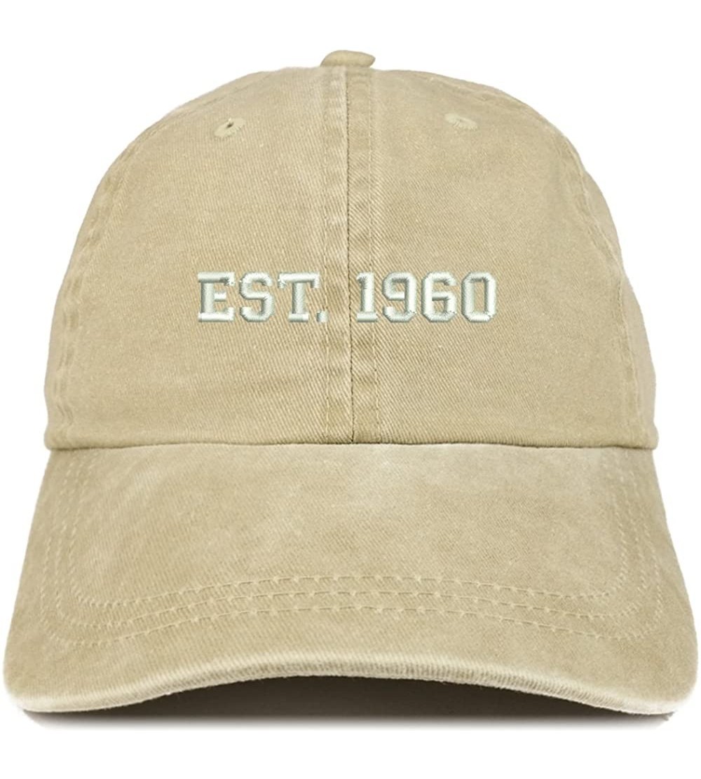 Baseball Caps EST 1960 Embroidered - 60th Birthday Gift Pigment Dyed Washed Cap - Khaki - C8180QXX4HZ $17.60