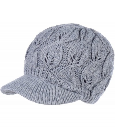 Skullies & Beanies Winter Fashion Knit Cap Hat for Women- Peaked Visor Beanie- Warm Fleece Lined-Many Styles - Grey Oval - CL...