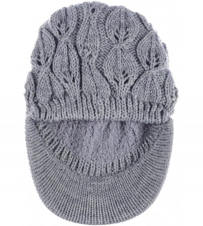 Skullies & Beanies Winter Fashion Knit Cap Hat for Women- Peaked Visor Beanie- Warm Fleece Lined-Many Styles - Grey Oval - CL...