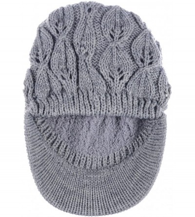 Skullies & Beanies Winter Fashion Knit Cap Hat for Women- Peaked Visor Beanie- Warm Fleece Lined-Many Styles - Grey Oval - CL...
