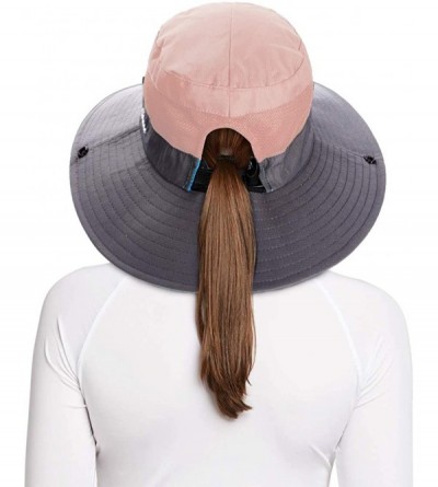 Sun Hats Ponytail Sun Bucket Hats for Women UV Protection Foldable Mesh Wide Brim Hiking Beach Fishing Summer Safari - C018N7...