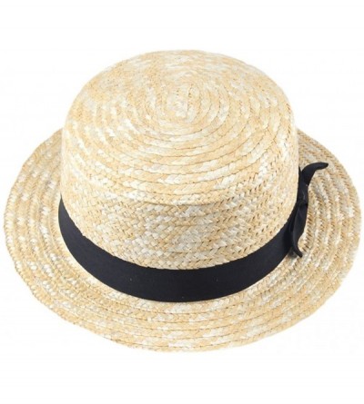 Sun Hats Unisex Straw Boater Cap Sailor Sun Hat Ribbon Band Beige - CQ18CO6NKLL $8.92