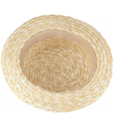 Sun Hats Unisex Straw Boater Cap Sailor Sun Hat Ribbon Band Beige - CQ18CO6NKLL $8.92