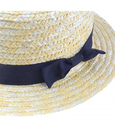 Sun Hats Unisex Straw Boater Cap Sailor Sun Hat Ribbon Band Beige - CQ18CO6NKLL $8.92