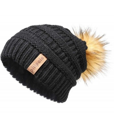 Skullies & Beanies Womens Winter Knit Beanie Hat Slouchy Warm Pom Pom Hat Faux Fur Caps for Women Ladies Girls - CZ18YLY3QWI ...