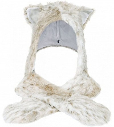 Skullies & Beanies Animal Hood Hat Scarf and Mitten Gloves 3-in-1 Multifunction Furry Hoodie - Leopard - C6186WS3WWZ $21.23