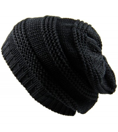 Skullies & Beanies Ponytail Ribbed Stretch Slouchy Beanie Hat - Black - CJ185C8RQIR $10.05