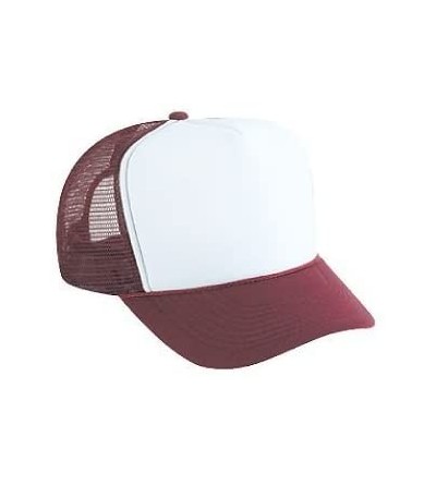 Baseball Caps Polyester Foam Front 5 Panel High Crown Mesh Back Trucker Hat - Mrn/Wht/Mrn - CA12FN6ODQJ $12.56