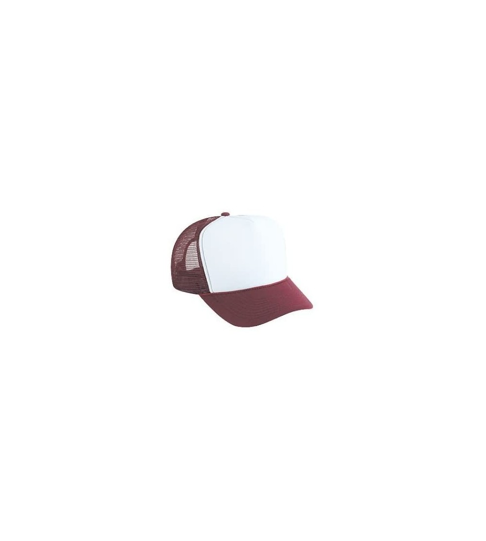 Baseball Caps Polyester Foam Front 5 Panel High Crown Mesh Back Trucker Hat - Mrn/Wht/Mrn - CA12FN6ODQJ $12.56