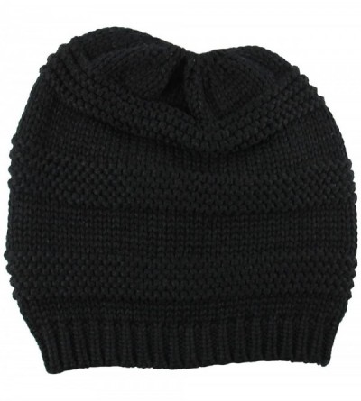 Skullies & Beanies Ponytail Ribbed Stretch Slouchy Beanie Hat - Black - CJ185C8RQIR $10.05