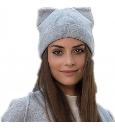 Skullies & Beanies Women Cat Ear Beanie Hat Wool Braided Knit Trendy Winter Warm Cap - Grey - C9188RSWYQD $29.52