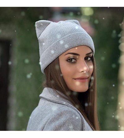 Skullies & Beanies Women Cat Ear Beanie Hat Wool Braided Knit Trendy Winter Warm Cap - Grey - C9188RSWYQD $13.48