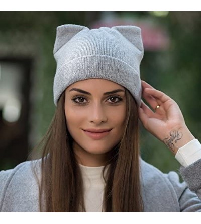 Skullies & Beanies Women Cat Ear Beanie Hat Wool Braided Knit Trendy Winter Warm Cap - Grey - C9188RSWYQD $13.48