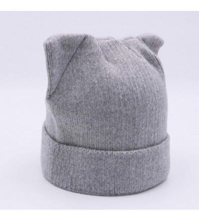 Skullies & Beanies Women Cat Ear Beanie Hat Wool Braided Knit Trendy Winter Warm Cap - Grey - C9188RSWYQD $13.48
