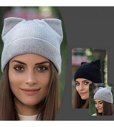 Skullies & Beanies Women Cat Ear Beanie Hat Wool Braided Knit Trendy Winter Warm Cap - Grey - C9188RSWYQD $13.48