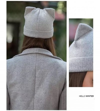 Skullies & Beanies Women Cat Ear Beanie Hat Wool Braided Knit Trendy Winter Warm Cap - Grey - C9188RSWYQD $13.48