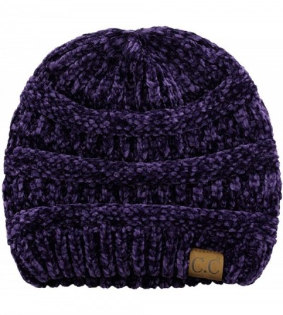 Skullies & Beanies Women's Chenille Soft Warm Thick Knit Beanie Cap Hat - Dark Purple - CR18IQG59YL $30.02