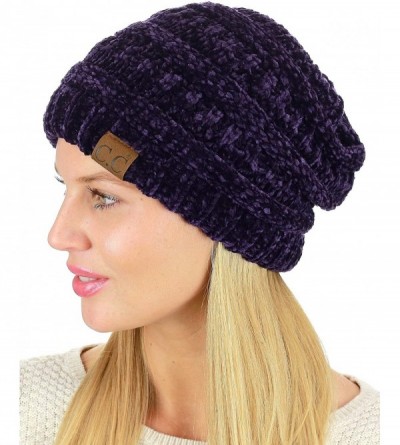 Skullies & Beanies Women's Chenille Soft Warm Thick Knit Beanie Cap Hat - Dark Purple - CR18IQG59YL $10.82