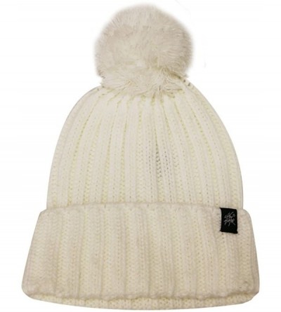 Skullies & Beanies Solid Pom Pom Knit Beanie Hat - White - CQ11QTOP46N $9.11